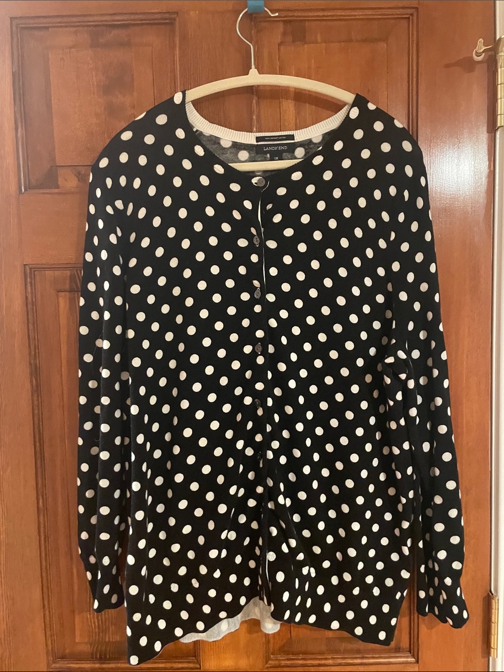 Lands' End Black and White Polka Dot Button Cardigan